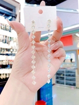 Light luxury earrings S925 silver needle advanced sense zircon chain earrings round face earrings female long tassel temperament earrings