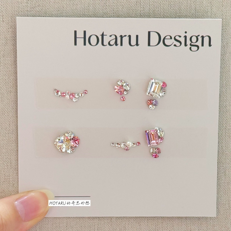 Swarovski Nail Art Rhinestone Material Kit Simple Sweet Girl Pink White Ice Candy Rhinestone Nail Decorations for Daily Short Nails