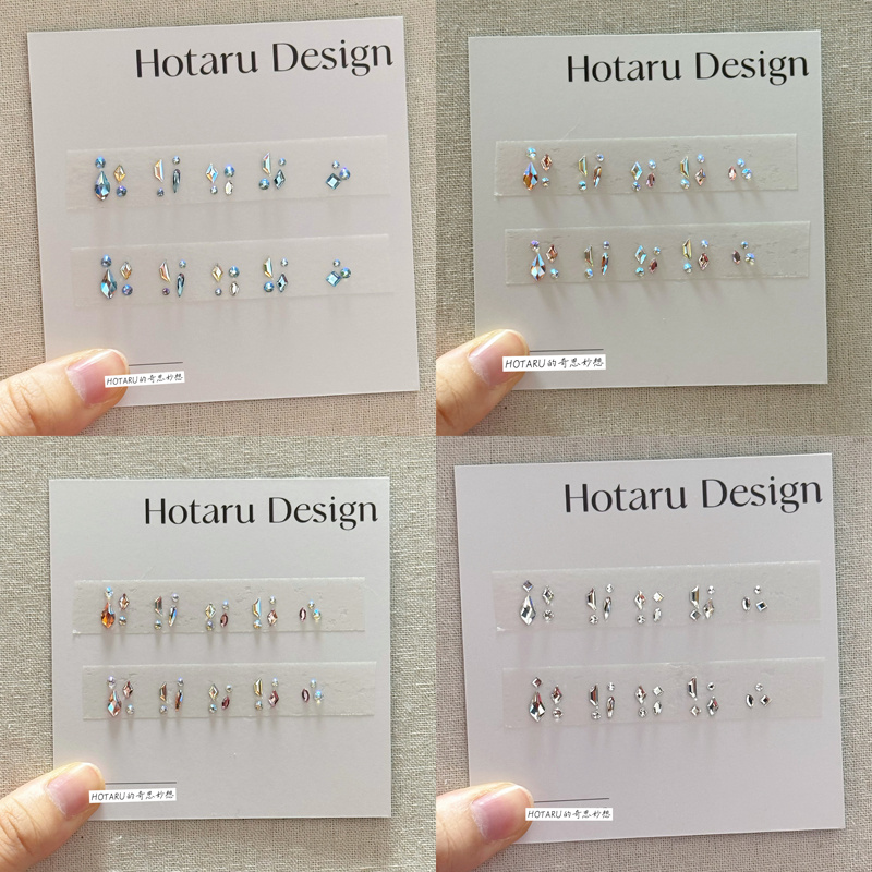 Huazi Diamond Nail Art Material Kit, All Flat-Bottomed Diamonds, Multi-Color White, Blue, Pink, Galaxy Crushed Diamond Style for Daily Short Nails