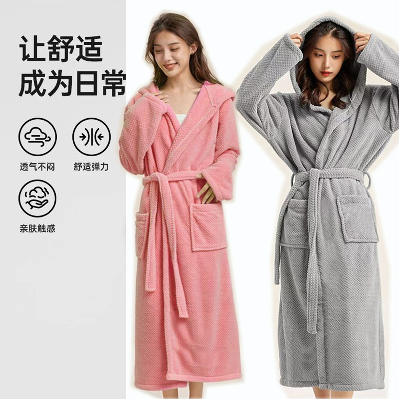 Coral Velvet Hooded Nightgown for Women, Thickened Long Lace-Up Home Wear, Breathable and Warm Nightgown for All Seasons Coral Velvet Hooded Nightgown for Women, Thickened Long Lace-Up Home Wear, Breathable and Warm Nightgown for All Seasons