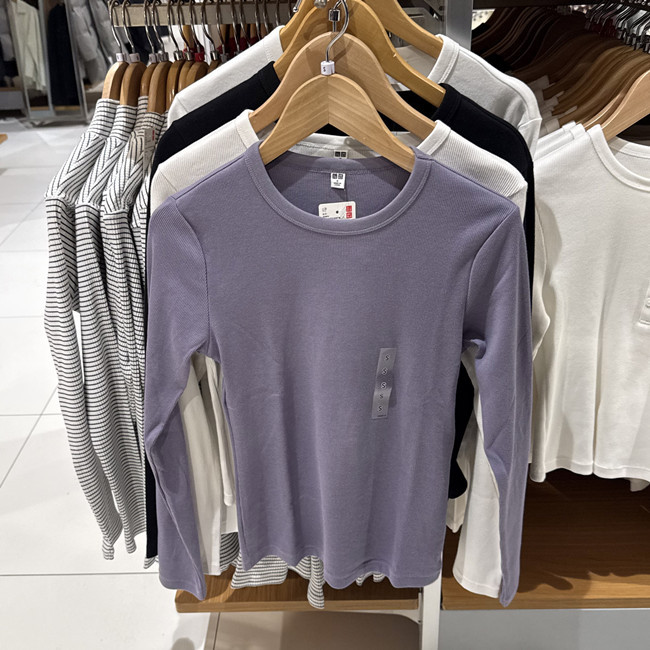 Uniqlo Women's Soft Ribbed Crew Neck T-Shirt/Long Sleeve 483468