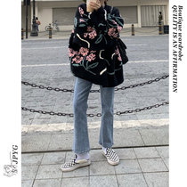 Retro Flower Japanese Twist Sweater Women Autumn and Winter Hong Kong Style Knitted Sweater Round Neck Pullover Lazy Wind Top