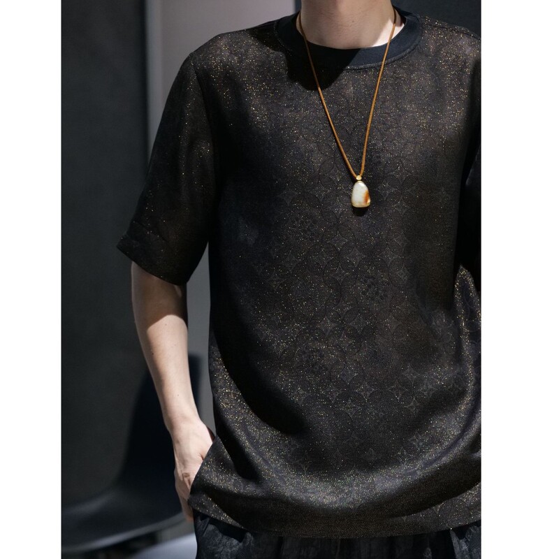 【Zaiyi】2026 New Black Gold Coin Pattern Twisted Silk Casual T-Shirt Top Zy0815S-F259