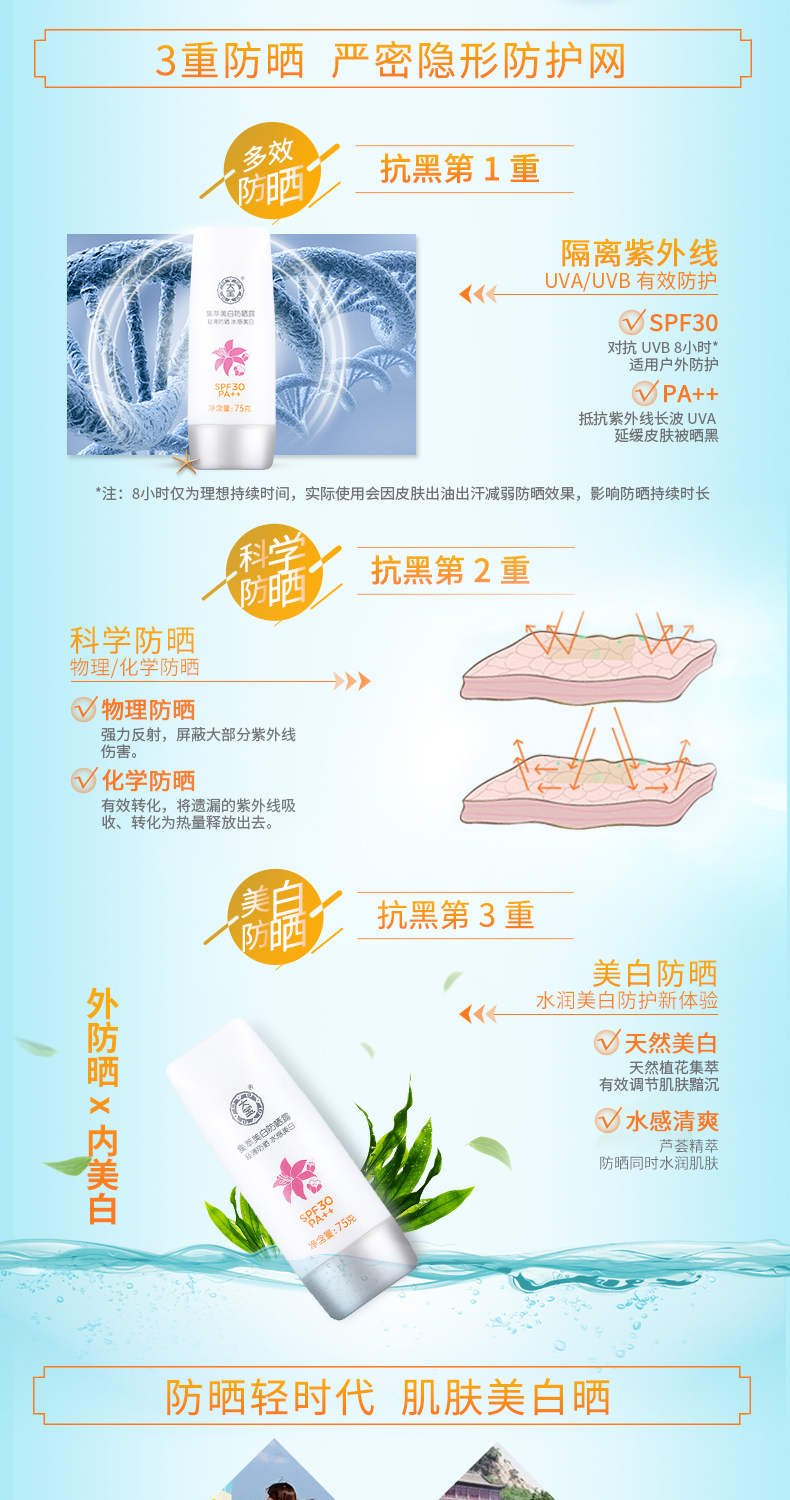 Dabao kem chống nắng bộ sưu tập làm trắng kem chống nắng lotion SPF30 mùa xuân và mùa hè cô lập chống mồ hôi UV mặt cơ thể kem chống nắng image