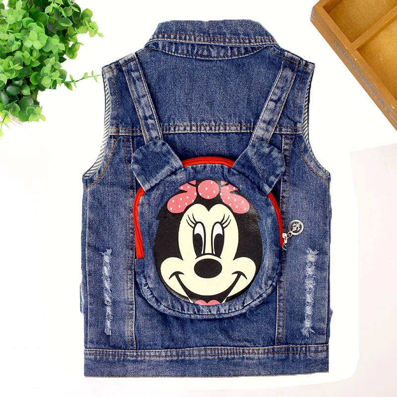 Trẻ em denim vest nam giản dị mùa xuân và mùa thu áo khoác ba lỗ có mũ bé gái