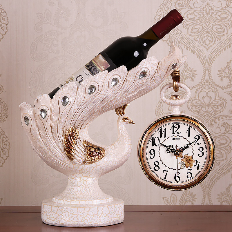 Eurostyle Red Wine Rack Peacock Personality Art Seat Clock Living Room Decoration Fashion House Swing Accessories Dining Hall Seat Clock Sitting Watch