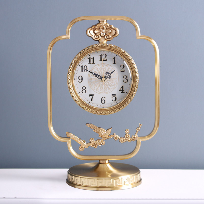 New pure copper seat bell living room high-end atmosphere decoration pendulum decorated with new Chinese home desktop clock light extravagant pendulum clock