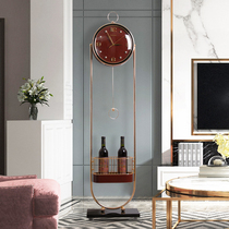 Wine slot floor clock metal gold-plated leather Villa living room standing clock European light luxury fashion decoration ornaments