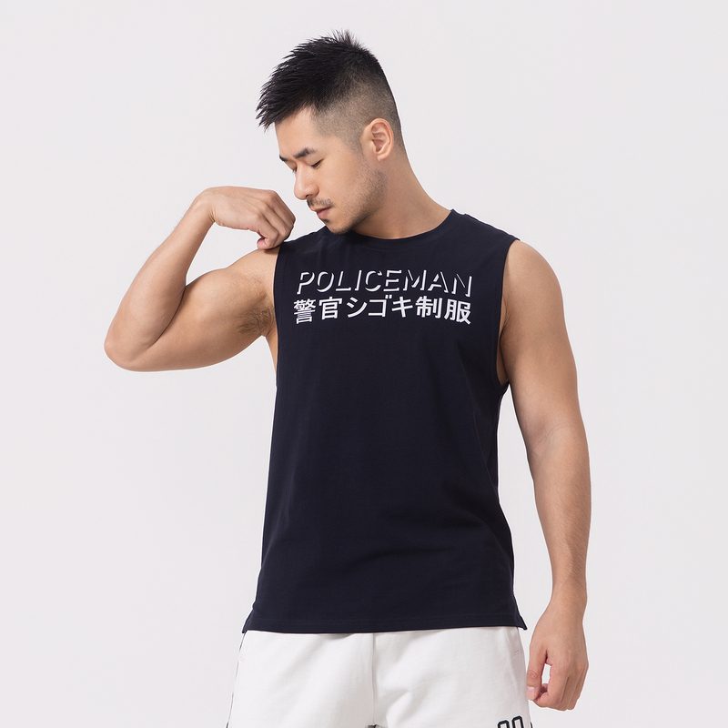 Hansbenny Summer Pure Cotton Sleeveless Vest Men's Fitted Round Neck English Print Trendy Brand Sports Sleeveless
