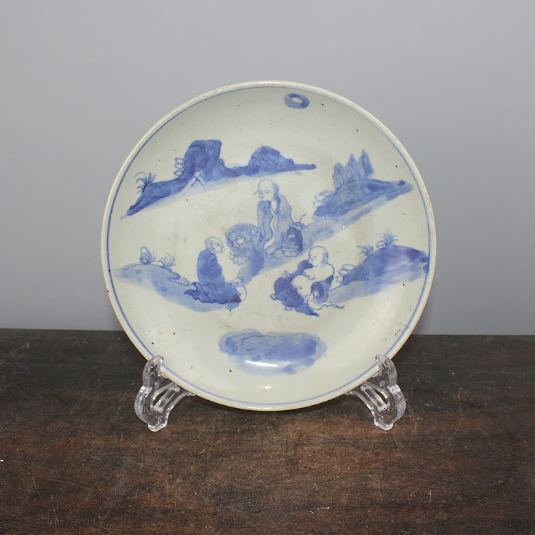 Qing Dynasty Blue and White Figures (Arhat Figure) Panmin Kiln Type Natural Needle Eye Antique Antique Collection Home Decoration