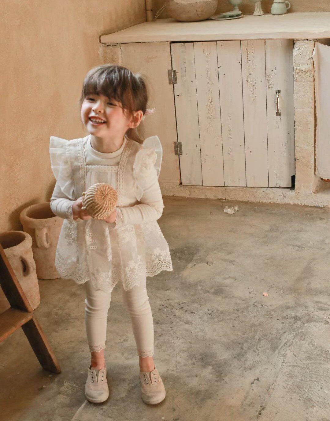 Milk Dads Home Puell Spring Summer New Girl Super Princess 1 4 Inches Sleeve Wrench Cuff Undershirt Inner Hitch Lace Hood Dress