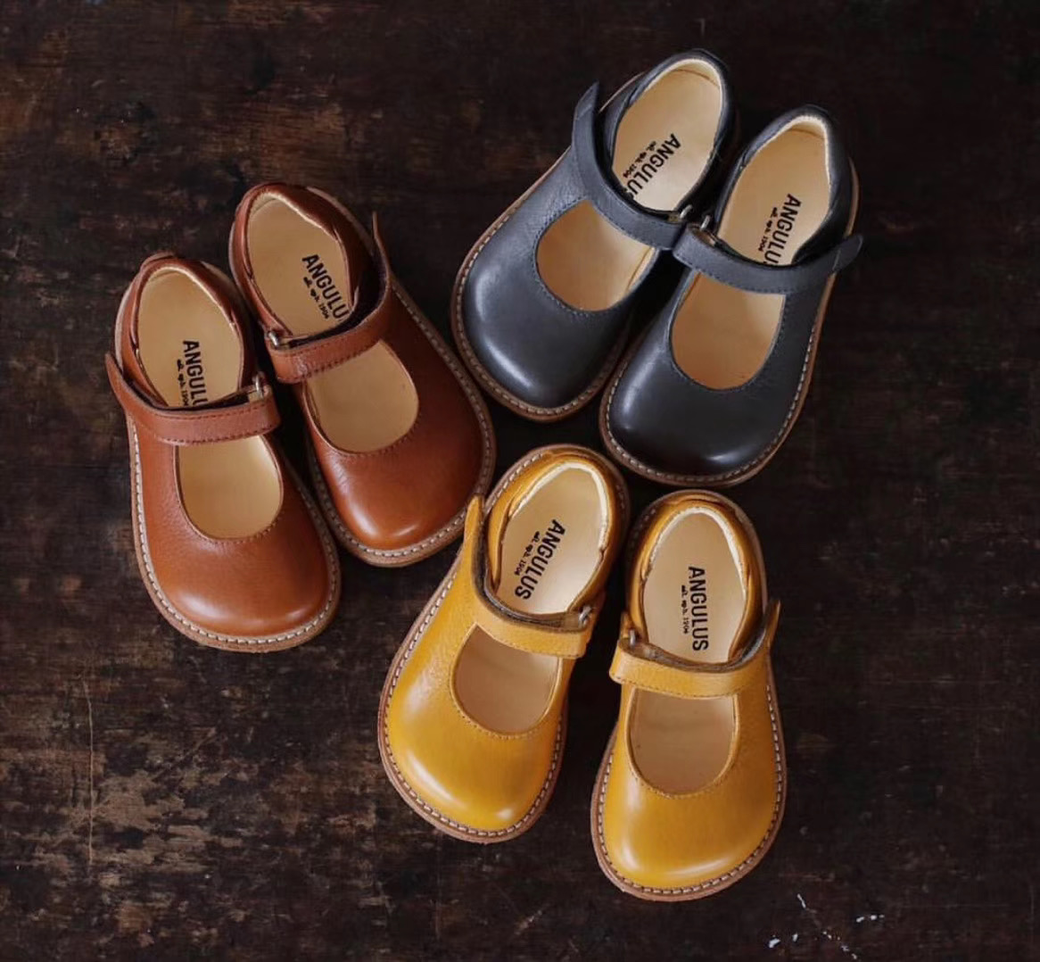 Milk dads Home Angulus children's baby handmade retro magic appliqued with wide head leather shoes 3289 single shoes 66