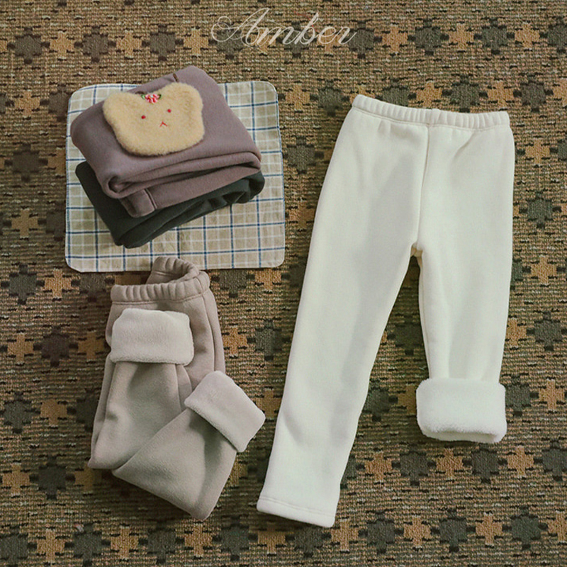 Dad's House! Amber Aw25 New Children's Super Comfortable and Easy-To-Wear Solid Color Versatile Fleece-Lined Warm Leggings