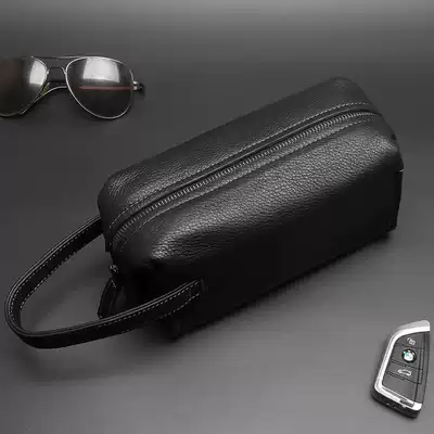 Men's bags, handbags, hand-held new handbags, men's leather casual first layer cowhide wash bag, soft leather, large capacity