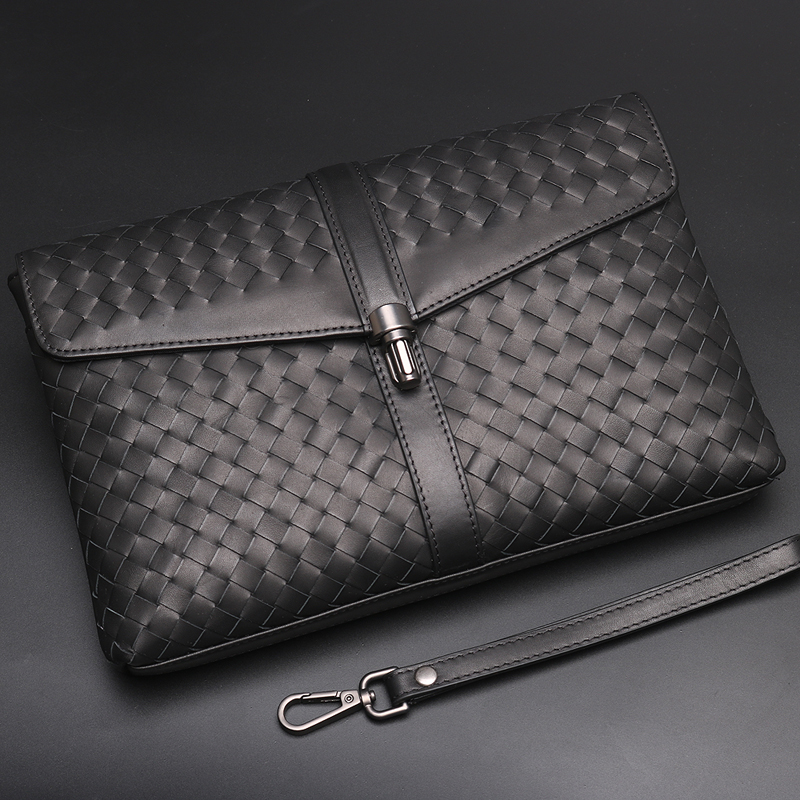 2021 New Casual Men's Handbag Genuine Leather Large Capacity Hand Grip Bag Bull Leather Braiding Hands With Soft Leather Man Clip Bag