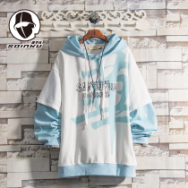 soinku spring and autumn Chinese style Chinese print fake two hooded sweater mens clothing trend loose casual top