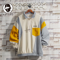 soinku American Tide Brand Splice Stand Collar Jacket Men Spring and Autumn Korean Trend Loose Contrast Pullover Jacket