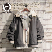 soinku early spring autumn American fake two baseball jacket mens Tide brand Joker casual tooling jacket clothes