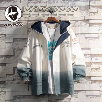 soinku Japanese Tide letters tie-dye gradient hooded jacket mens spring and autumn trend loose casual jacket jacket