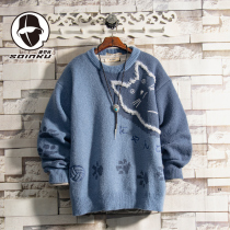 soinku autumn style brand Cat round neck sweater mens autumn and winter trend loose casual Joker pullover