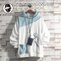 soinku early autumn new product stitching embroidery pattern hooded sweater men Spring Autumn Tide brand Joker coat hoodie