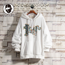 soinku Japanese simple painted pattern hooded sweater men autumn and winter trend loose fake two coat clothes