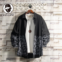 soinku Spring and Autumn New retro gradient cashew flower long sleeve shirt male design sense minority student shirt