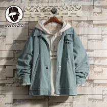 soinku2021 new vintage coat mens spring and autumn casual fashion youth lapel corduroy jacket outside clothes