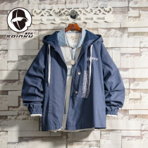 soinku2021 new denim coat men Spring and Autumn ins trend handsome student casual hooded jacket coat