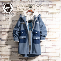 soinku Japanese Tide brand multi-pocket color color long coat mens autumn and winter casual coat over knee wind clothes