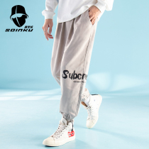soinnku Japanese letters wide-legged pants mens spring and autumn Korean version of the trend loose ins Tide brand casual pants
