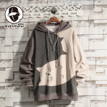 soinku Japanese Tide brand hooded autumn and winter plus velvet thick clothes men spring and autumn trend casual pullover clothes