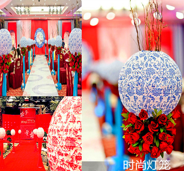 New Year Mid-Autumn Festival Spring Festival Ancient style blue and white porcelain Chinese paper lantern chandelier cover Wedding decoration small lantern hanging paper lamp