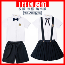 Primary school uniforms white shirt short sleeves hide blue braces skirt casual shorts 61 large chords for outsuit summer