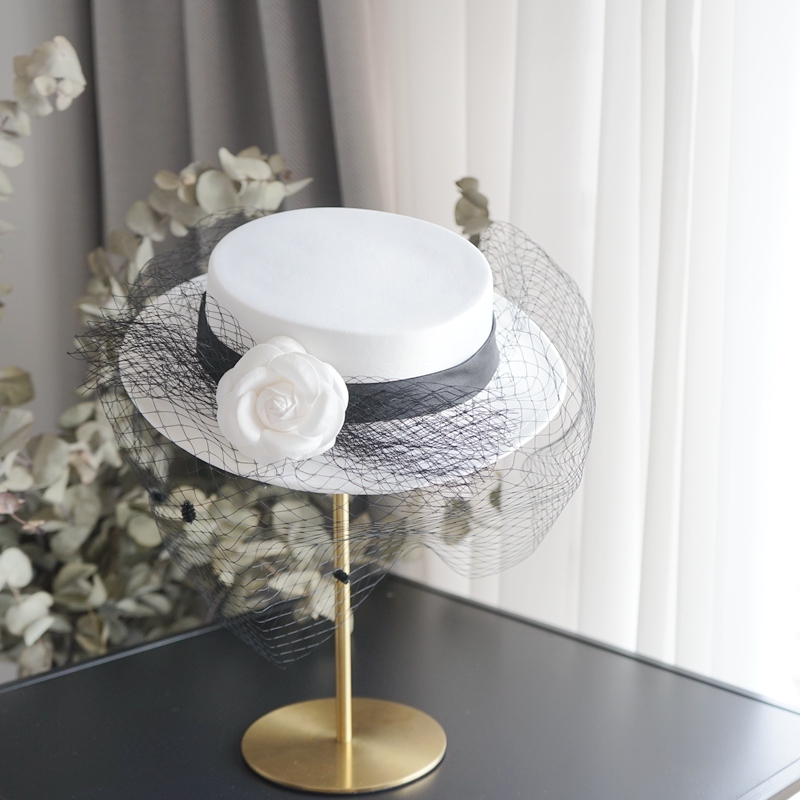 Bridal French Retro White Floral Hat Women's Headpiece Mesh Veil Wedding Dress Cheongsam Dress Accessories Hat Spring