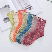 Mới tất cotton nữ vớ thể thao ngọt ngào dòng hoa đôi kim chải bông thấm mồ hôi giản dị thoải mái ống ngắn vớ