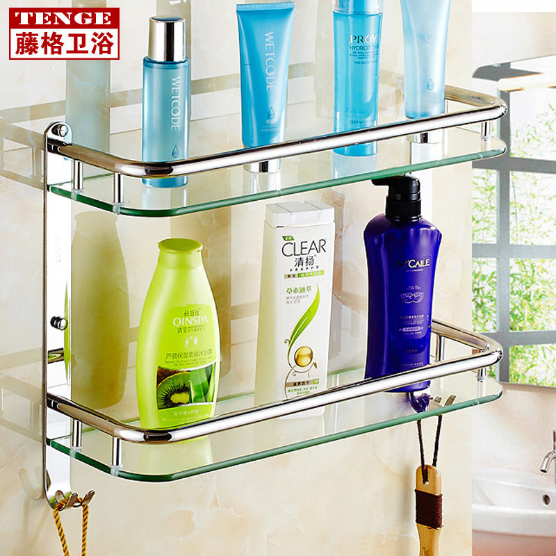 304 Stainless Steel Bathroom Shelve 2-layer Monolayer Makeup Room Hair Towel Rack Wall-mounted Shower Room Glass Shelf