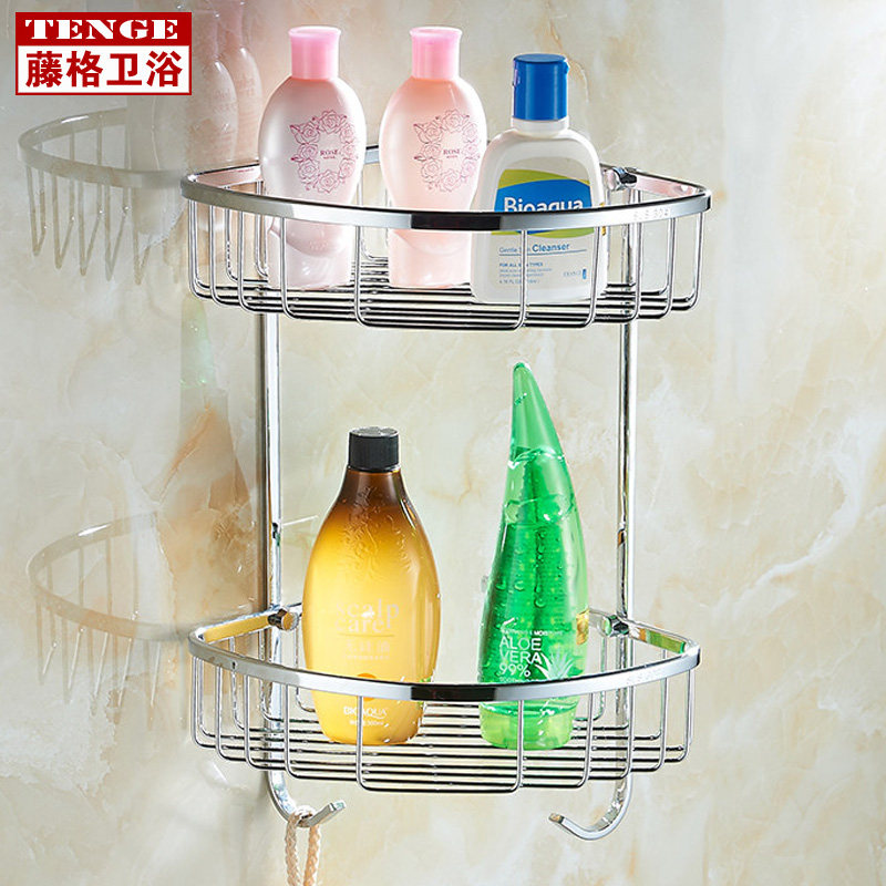 304 stainless steel triangle basket 2-layer double-layer bathroom corner basket storage basket Powder room corner rack toilet mesh basket storage rack