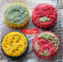 Three-dimensional thickening mold Xianglong Mandarin duck swimming fish hand wide style 4 pieces set 150g Mid-Autumn Festival moon cake mold