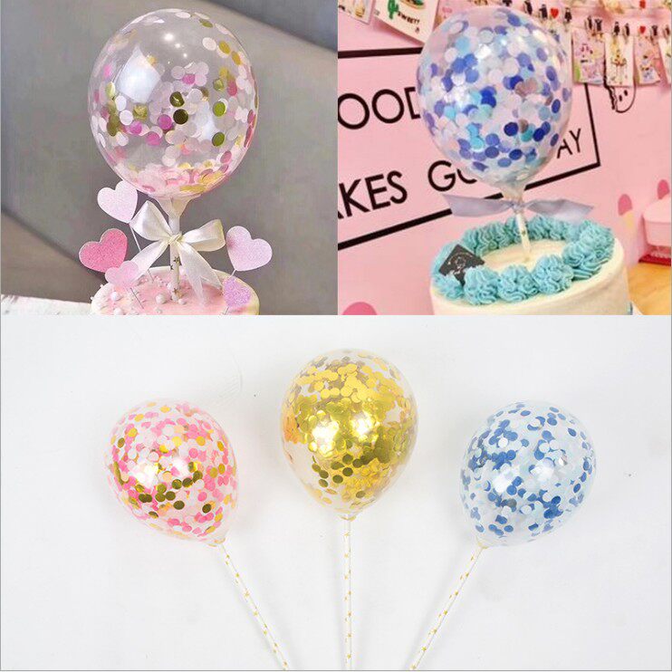 Glitter transparent 5 inch balloon party birthday cake plug-in dessert table cake card balloon decoration ornaments