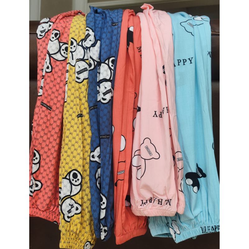 Cheap Clearance Sale Women's Summer Cotton Silk Cuffed Pajama Pants Cartoon Home Cool Rayon Ladies' Pants