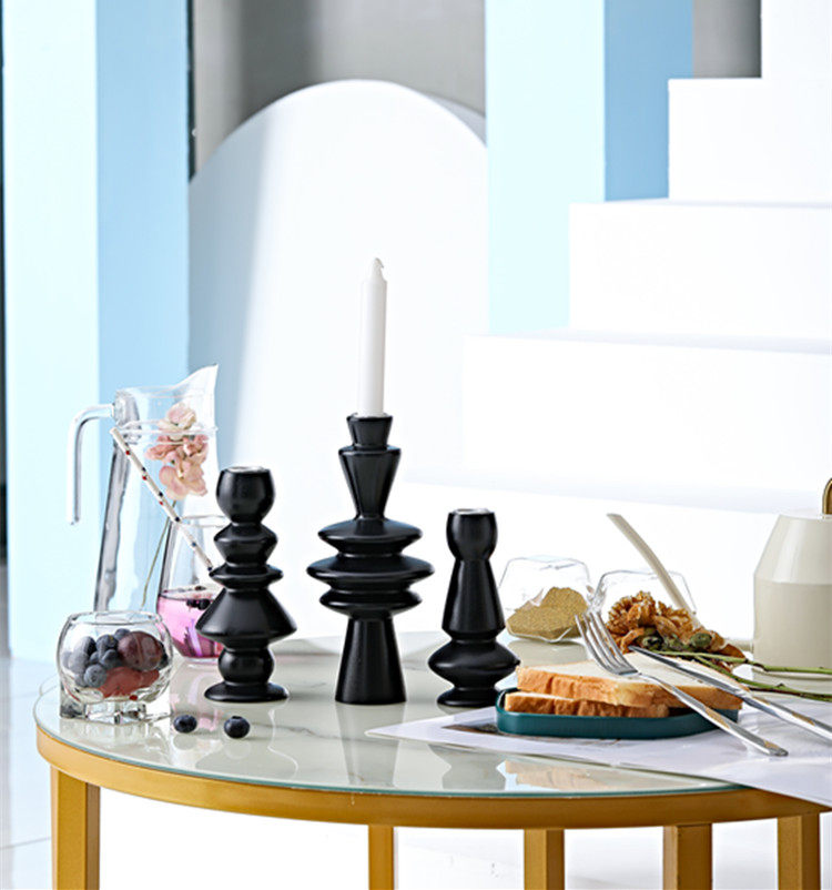 Nordic home decoration Solid wood candlestick simple model room photo props Living room household candlelight dinner ornaments