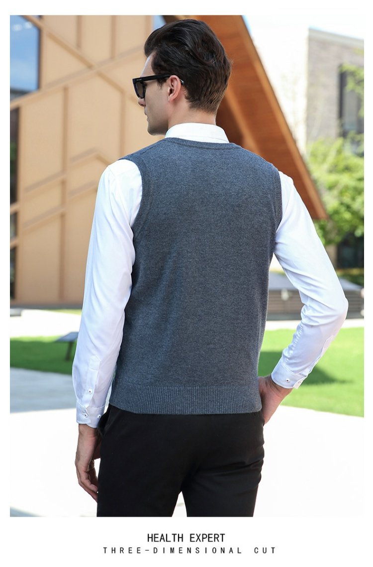 Burke Long Men Dệt kim Vest Set Kinh doanh Áo len cổ chữ V Vest trung niên Áo liền thân màu ấm áo vest nam