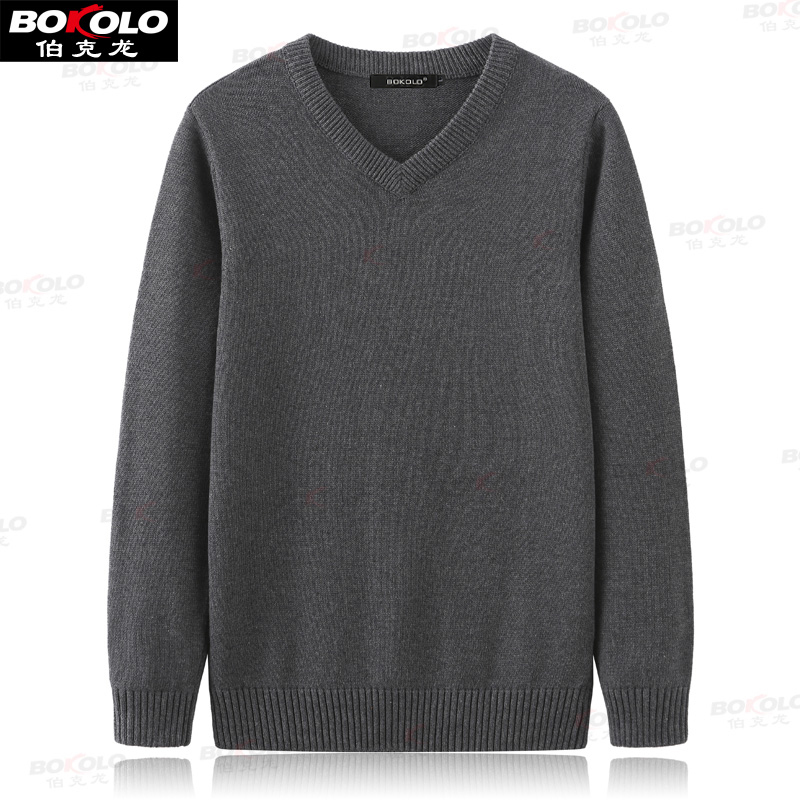 Combed Pure Cotton Yarn, Thicker Style, V-Neck Knit Sweater for Men, Autumn and Winter Warm Peach Heart Long-Sleeve Business Sweater