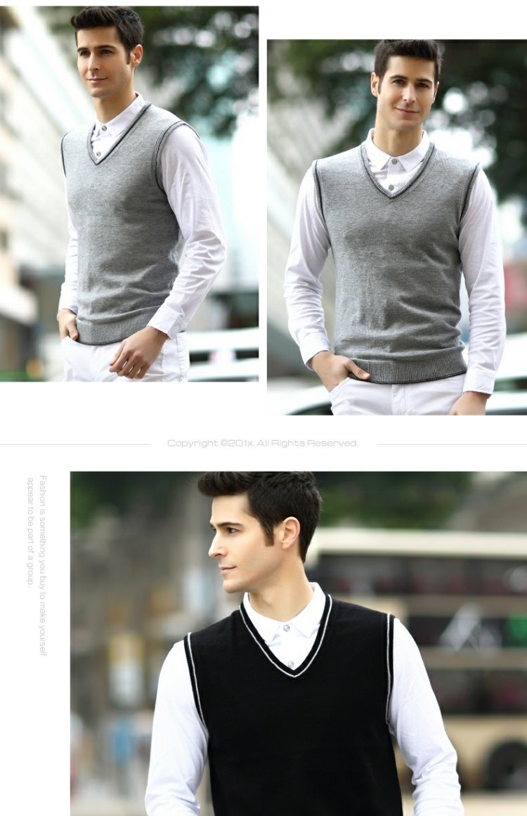 Berkron áo len nguyên chất vest nam cổ chữ V đan gà trái tim cổ áo kinh doanh thiết lập áo len mỏng vest màu rắn áo len cardigan nam