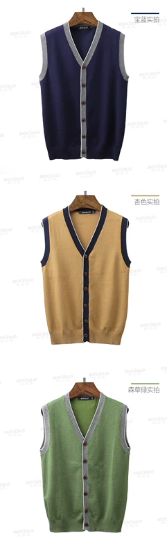 Berkron nam áo len vest vest cardigan mùa xuân và mùa thu V-Cổ thỏ thường nhung slim vest áo len