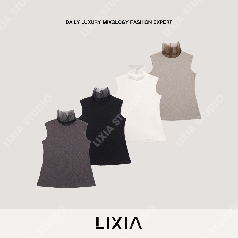 Lixia【Light Gauze Heyu】Korean-Style Casual Mesh Neckline Design with Wool Sleeveless Vest-D20518