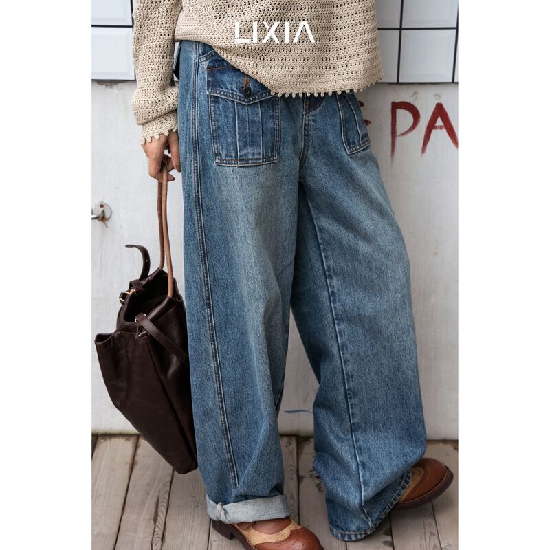 Lixia【Avant-Garde】Designer-Style Heavy-Duty Washed Denim Jeans with Front Pocket Design - D11230