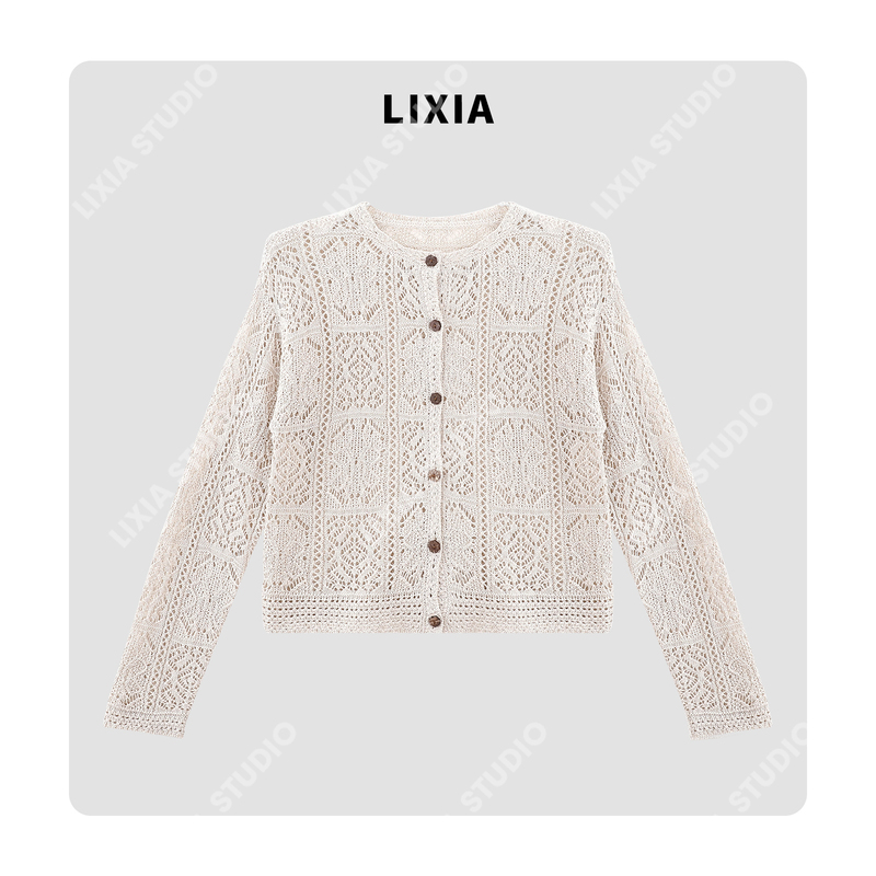 Lixia【Chanson Poetry】Japanese-Style Mori-Style Crochet Hollow-Out Spring and Summer Thin Knit Cardigan-D12173
