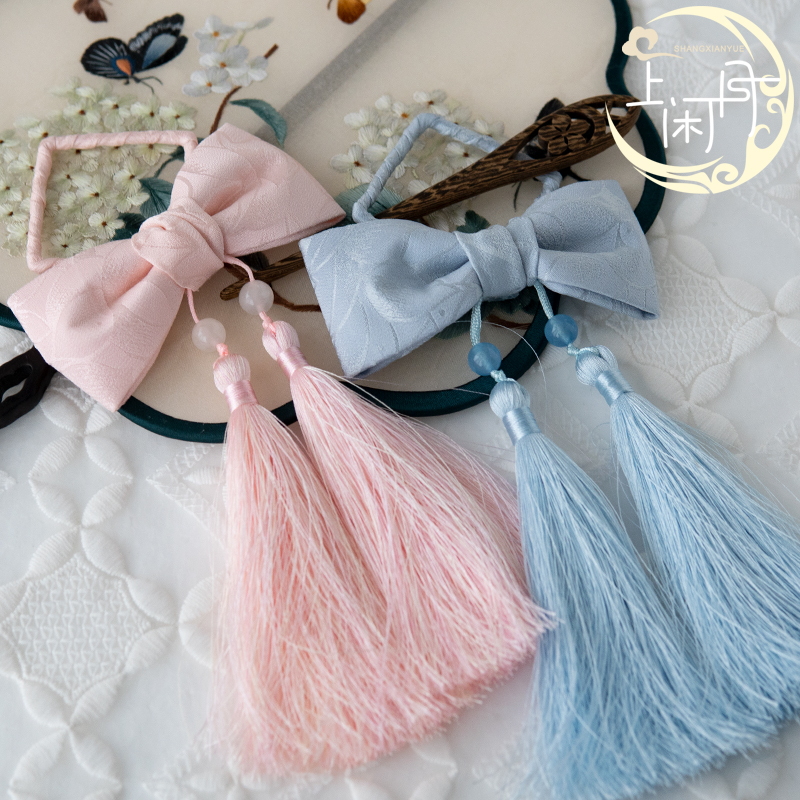 Leisure original silk tassel bowknot Chinese ancient style headdress hairpin ring Hanfu accessories wooden hairpin handmade products
